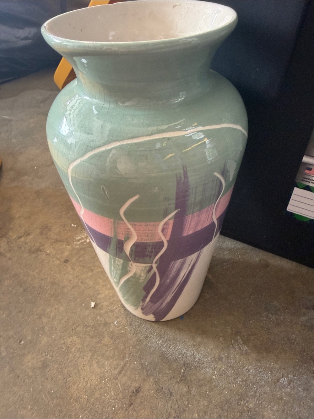 Vintage 1980s postmodern art pottery vase, produced by Vohann of California